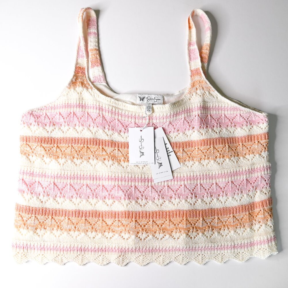 JESSICA SIMPSON Pink Peach Knit Gilda Pointelle Tank - Size XL - NWT